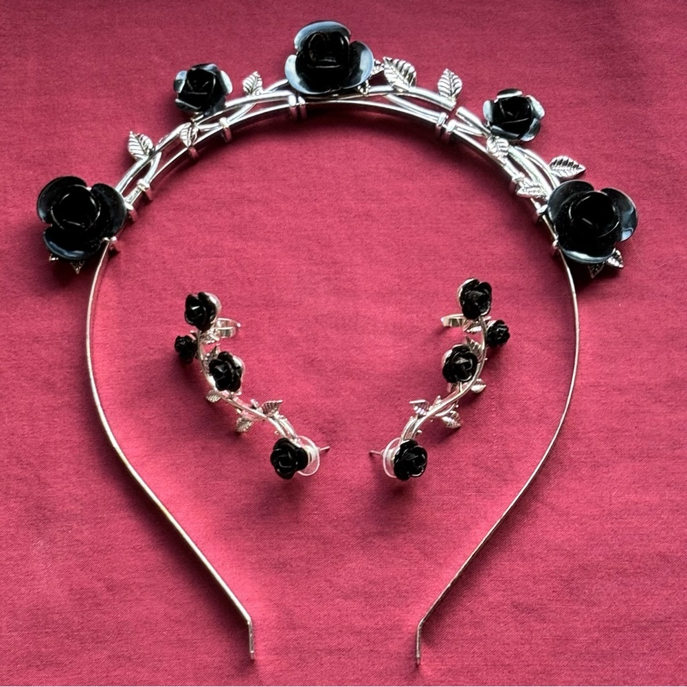 Dolls Kill Haunted History Headband & Lil Briar Patch Rosette Cuff Earrings
